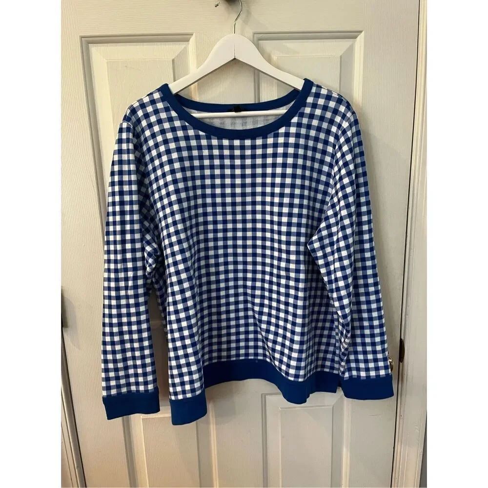 Talbots Blue & White Gingham Sweatshirt sz 2X EUC